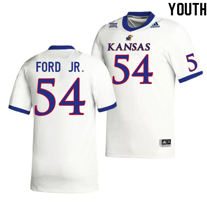 Youth #54 Michael Ford Jr. Kansas Jayhawks College Football Jerseys Stitched Sale-White - Click Image to Close